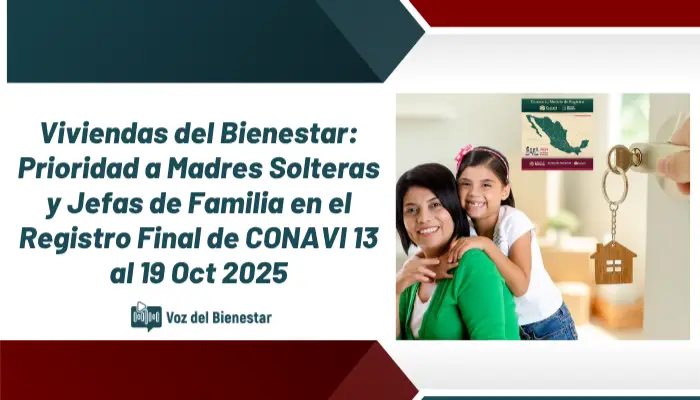 Viviendas del Bienestar: Prioridad a Madres Solteras y Jefas de Familia en el Registro Final de CONAVI 13 al 19 Oct 2025