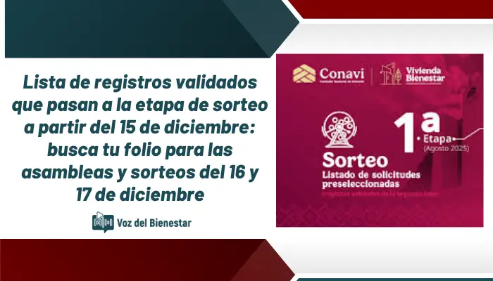 Lista de registros validados que pasan a la etapa de sorteo a partir del 15 de diciembre: busca tu folio para las asambleas y sorteos del 16 y 17 de diciembre